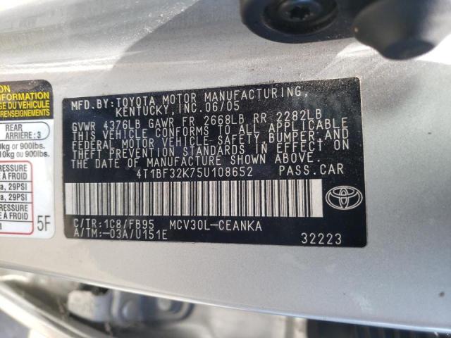 Photo 10 from auction – 2005 TOYOTA CAMRY LE with VIN 4T1BF32K75U108652