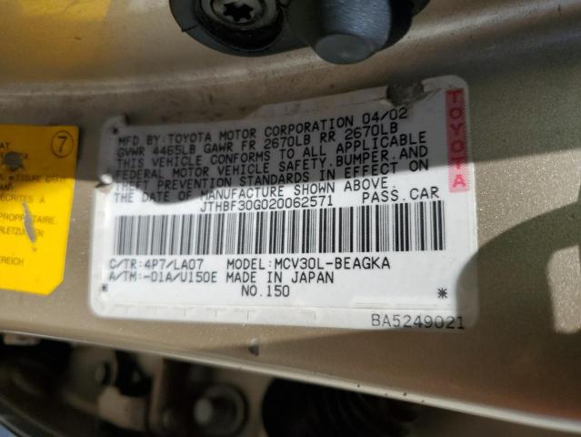 Photo 10 from auction – 2002 LEXUS ES 300 with VIN JTHBF30G020062571