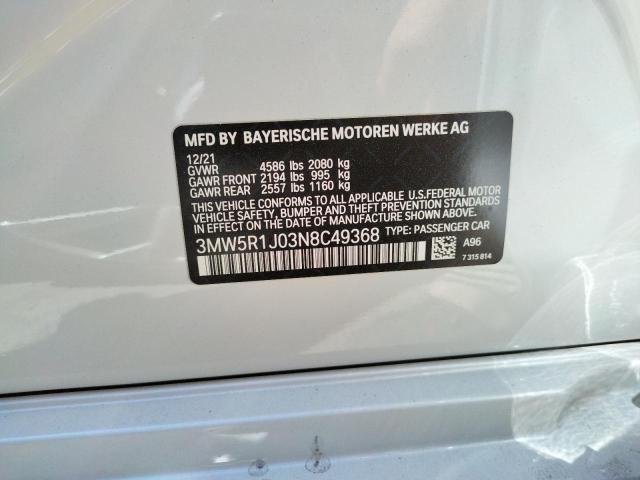 Photo 10 from auction – 2022 BMW 330I with VIN 3MW5R1J03N8C49368