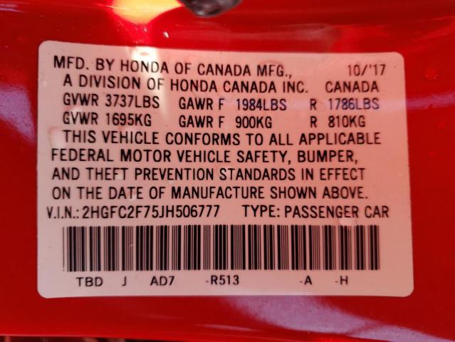 Photo 10 from auction – 2018 HONDA CIVIC EX with VIN 2HGFC2F75JH506777