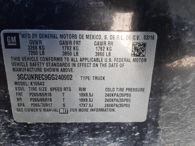 Photo 10 from auction – 2016 CHEVROLET SILVERADO with VIN 3GCUKREC9GG240902