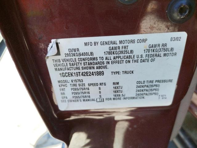 Photo 10 from auction – 2002 CHEVROLET SILVERADO with VIN 1GCEK19T42E241889