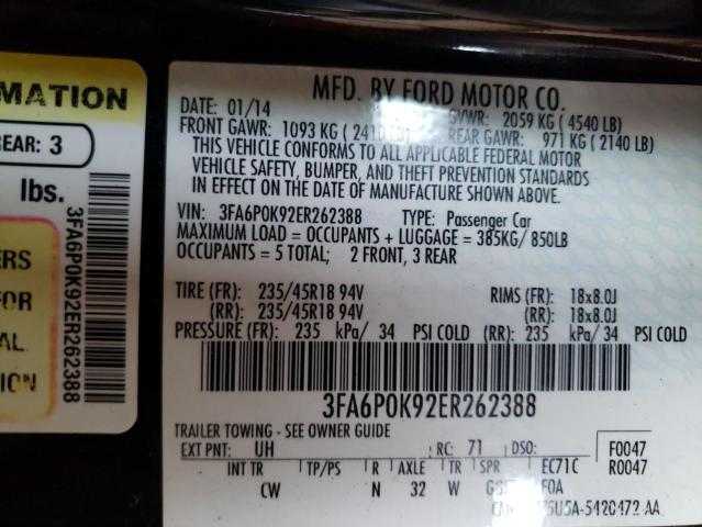 Photo 10 from auction – 2014 FORD FUSION with VIN 3FA6P0K92ER262388