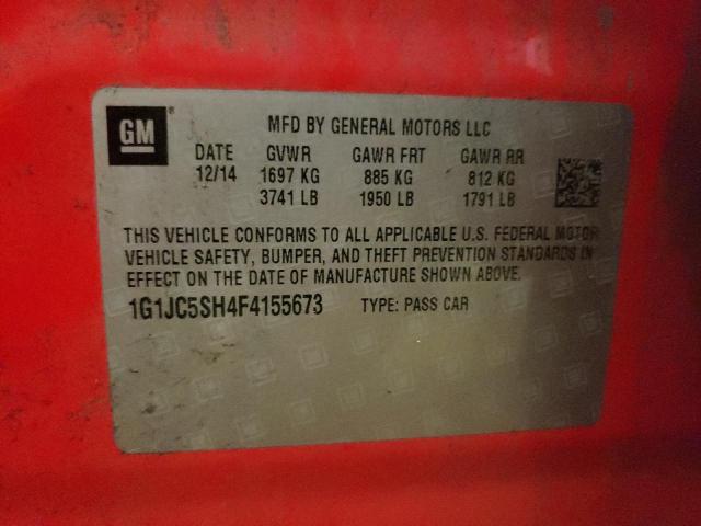 Photo 10 from auction – 2015 CHEVROLET SONIC LT with VIN 1G1JC5SH4F4155673