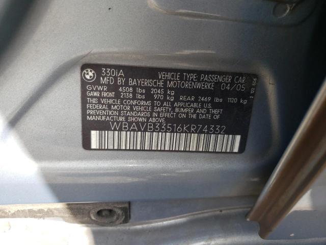 Photo 10 from auction – 2006 BMW 330 I with VIN WBAVB33516KR74332