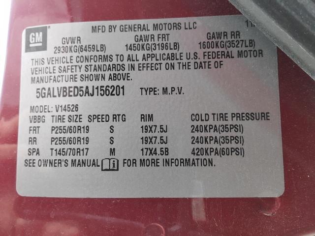 Photo 10 from auction – 2010 BUICK ENCLAVE CX with VIN 5GALVBED5AJ156201