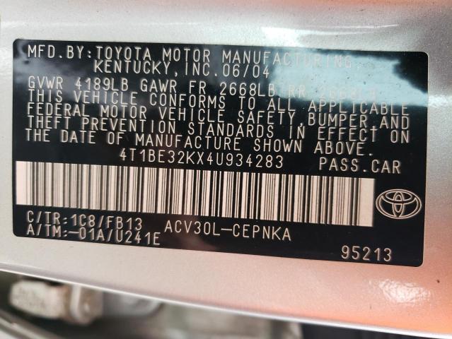 Photo 10 from auction – 2004 TOYOTA CAMRY LE with VIN 4T1BE32KX4U934283