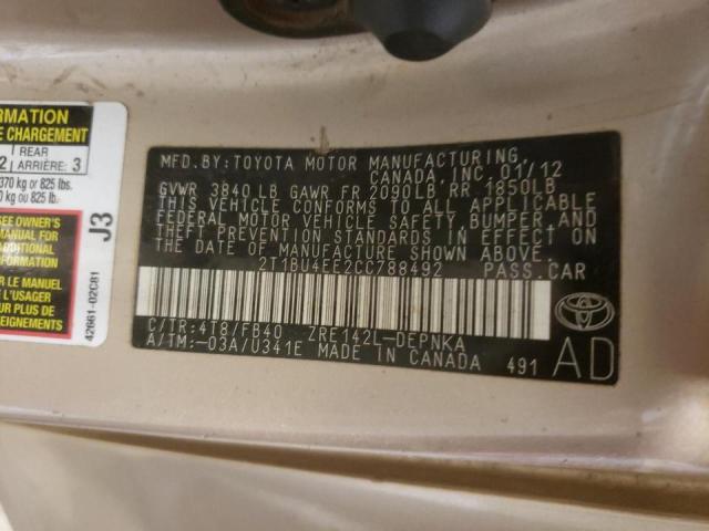 Photo 10 from auction – 2012 TOYOTA COROLLA BA with VIN 2T1BU4EE2CC788492