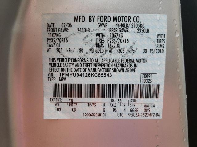 Photo 10 from auction – 2006 FORD ESCAPE LIM with VIN 1FMYU94126KC65543