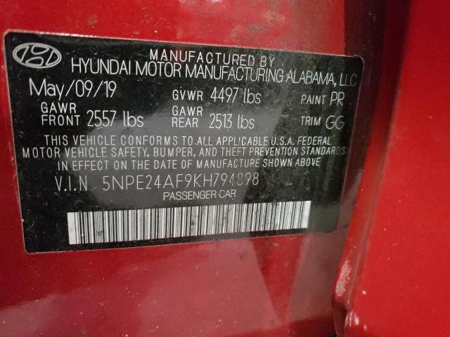 Photo 10 from auction – 2019 HYUNDAI SONATA SE with VIN 5NPE24AF9KH794898
