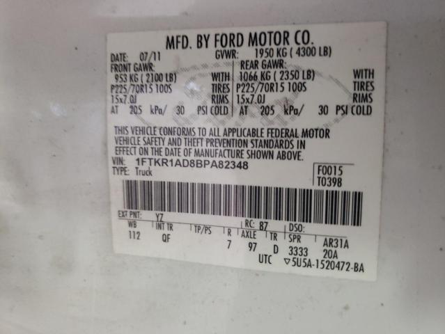 Photo 10 from auction – 2011 FORD RANGER with VIN 1FTKR1AD8BPA82348