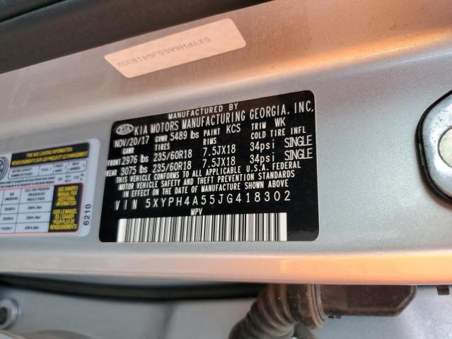 Photo 10 from auction – 2018 KIA SORENTO EX with VIN 5XYPH4A55JG418302