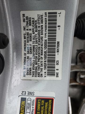 Photo 10 from auction – 2008 HONDA CIVIC EX with VIN 1HGFA16858L100004