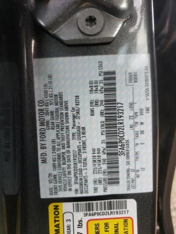Photo 10 from auction – 2020 FORD FUSION SEL with VIN 3FA6P0CD2LR193217