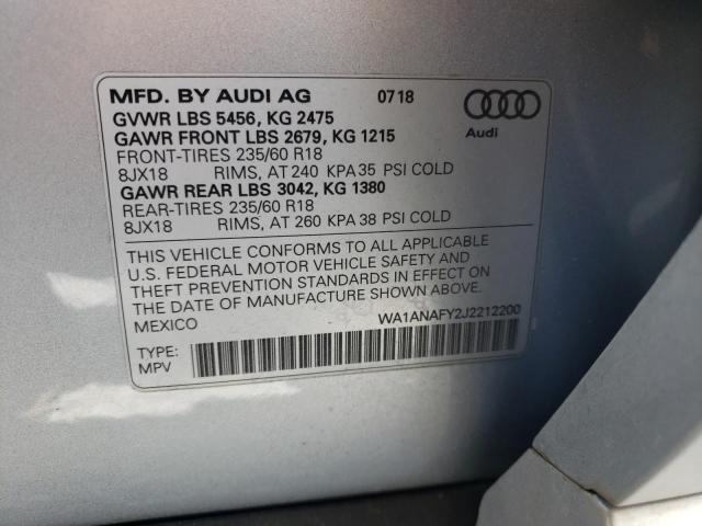 Photo 10 from auction – 2018 AUDI Q5 PREMIUM with VIN WA1ANAFY2J2212200