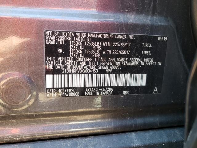 Photo 10 from auction – 2019 TOYOTA RAV4 LE with VIN 2T3H1RFV9KW034153