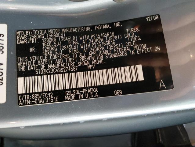 Photo 10 from auction – 2009 TOYOTA SIENNA CE with VIN 5TDZK23C49S274587