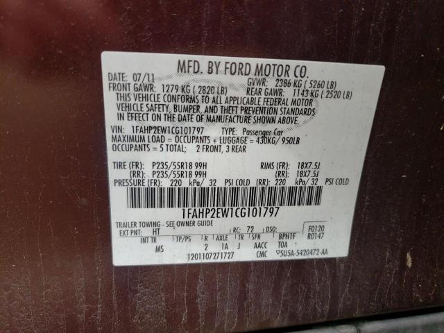 Photo 10 from auction – 2012 FORD TAURUS SEL with VIN 1FAHP2EW1CG101797