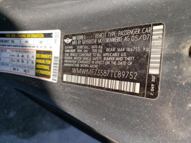 Photo 10 from auction – 2007 MINI COOPER S with VIN WMWMF73587TL89752