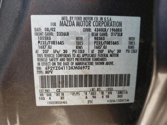 Photo 10 from auction – 2003 MAZDA TRIBUTE LX with VIN 4F2YZ04113KM06972