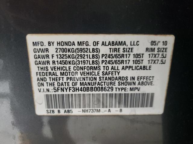 Photo 10 from auction – 2011 HONDA PILOT EX with VIN 5FNYF3H40BB008629