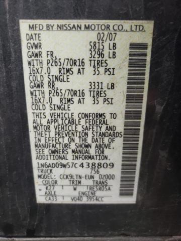 Photo 10 from auction – 2007 NISSAN FRONTIER C with VIN 1N6AD09W57C438809