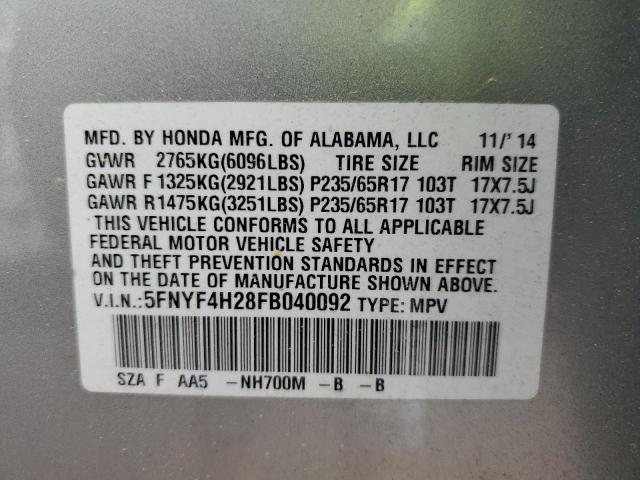 Photo 10 from auction – 2015 HONDA PILOT LX with VIN 5FNYF4H28FB040092