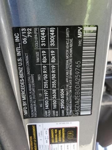 Photo 10 from auction – 2013 MERCEDES-BENZ ML 350 BLU with VIN 4JGDA2EB0DA259765