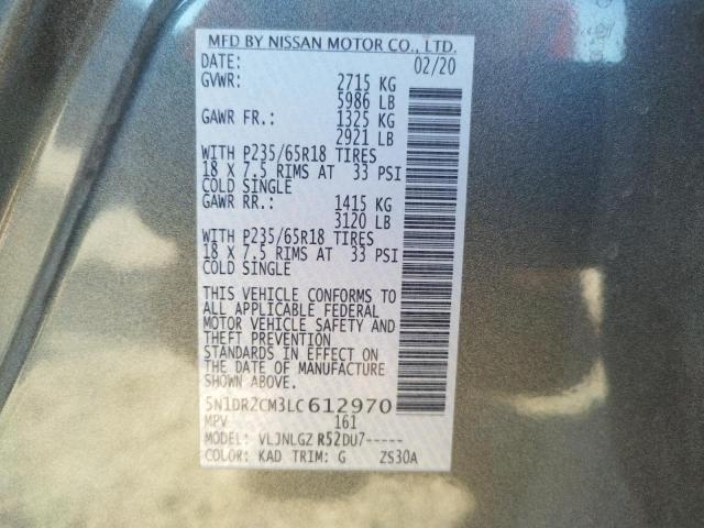 Photo 10 from auction – 2020 NISSAN PATHFINDER with VIN 5N1DR2CM3LC612970