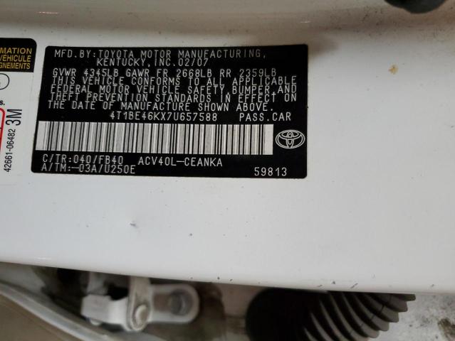 Photo 10 from auction – 2007 TOYOTA CAMRY CE with VIN 4T1BE46KX7U657588