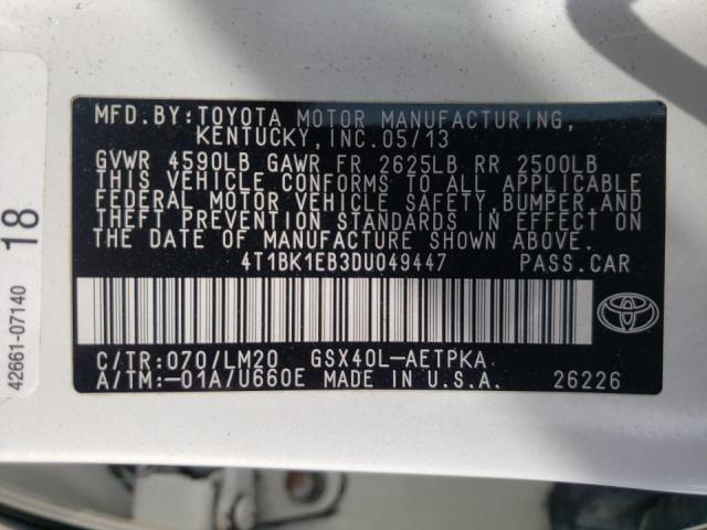 Photo 10 from auction – 2013 TOYOTA AVALON BAS with VIN 4T1BK1EB3DU049447