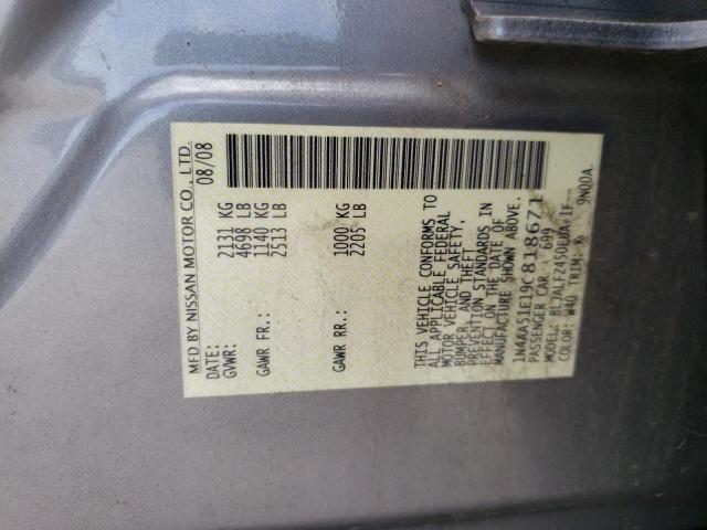 Photo 10 from auction – 2009 NISSAN MAXIMA S with VIN 1N4AA51E19C818671