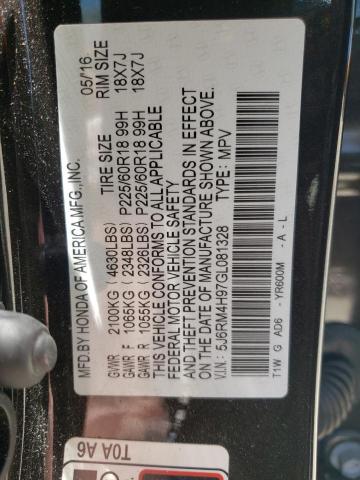Photo 10 from auction – 2016 HONDA CR-V TOURI with VIN 5J6RM4H97GL081328