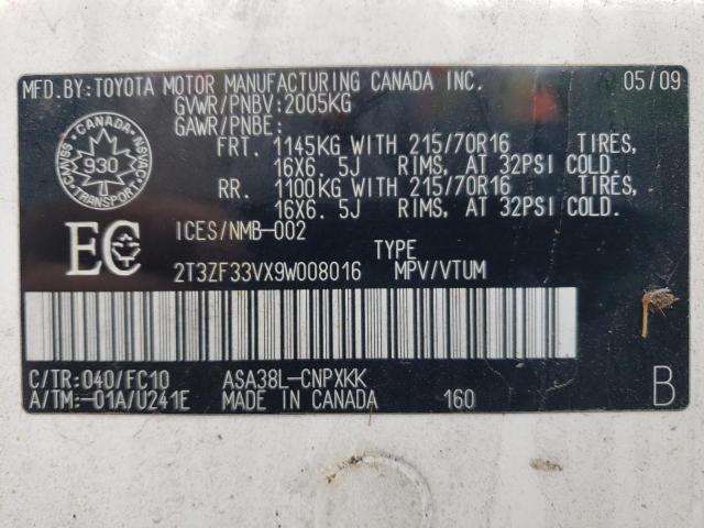 Photo 10 from auction – 2009 TOYOTA RAV4 with VIN 2T3ZF33VX9W008016