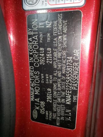 Photo 10 from auction – 2008 KIA SPECTRA EX with VIN KNAFE122585581734