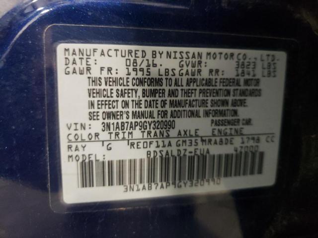 Photo 10 from auction – 2016 NISSAN SENTRA S with VIN 3N1AB7AP9GY320990