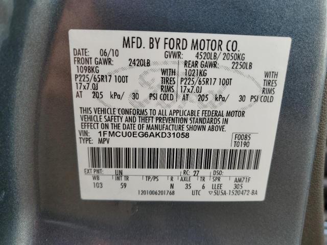Zdjęcie 10 z aukcji – 2010 FORD ESCAPE LIM z VIN 1FMCU0EG6AKD31058