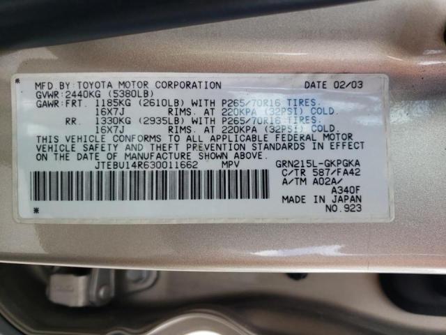 Photo 10 from auction – 2003 TOYOTA 4RUNNER SR with VIN JTEBU14R630011662