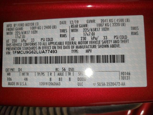 Photo 10 from auction – 2020 FORD ESCAPE SE with VIN 1FMCU9G62LUA77493