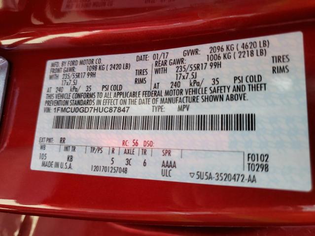 Photo 10 from auction – 2017 FORD ESCAPE SE with VIN 1FMCU0GD7HUC87847