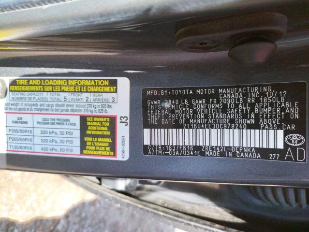 Photo 10 from auction – 2013 TOYOTA COROLLA BA with VIN 2T1BU4EE3DC978240