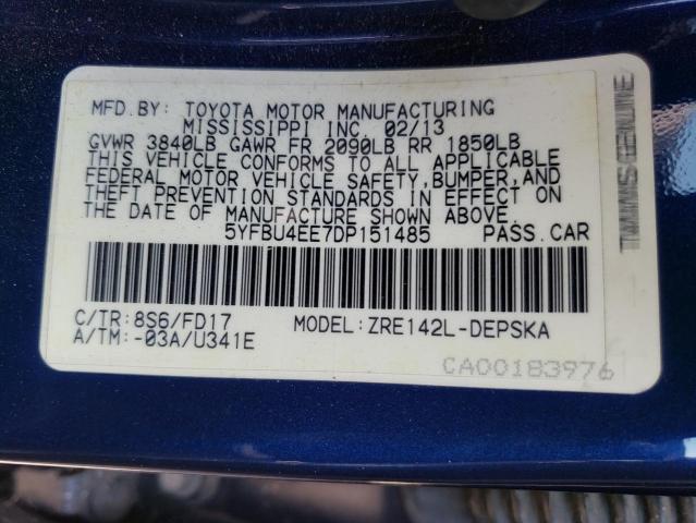 Photo 10 from auction – 2013 TOYOTA COROLLA BA with VIN 5YFBU4EE7DP151485