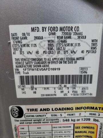 Photo 10 from auction – 2010 FORD F150 SUPER with VIN 1FTFW1EV0AFD16919