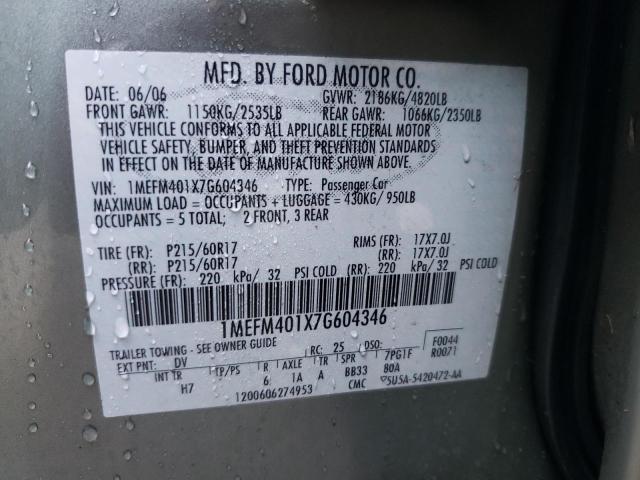 Zdjęcie 10 z aukcji – 2007 MERCURY MONTEGO LU z VIN 1MEFM401X7G604346