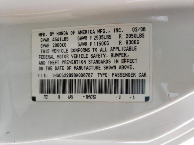 Photo 10 from auction – 2008 HONDA ACCORD EXL with VIN 1HGCS22898A008787
