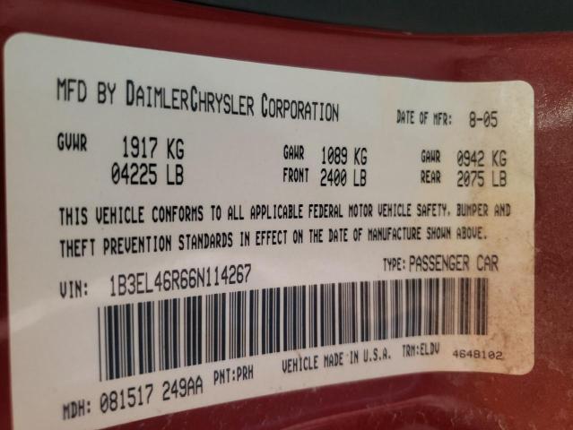 Photo 10 from auction – 2006 DODGE STRATUS SX with VIN 1B3EL46R66N114267