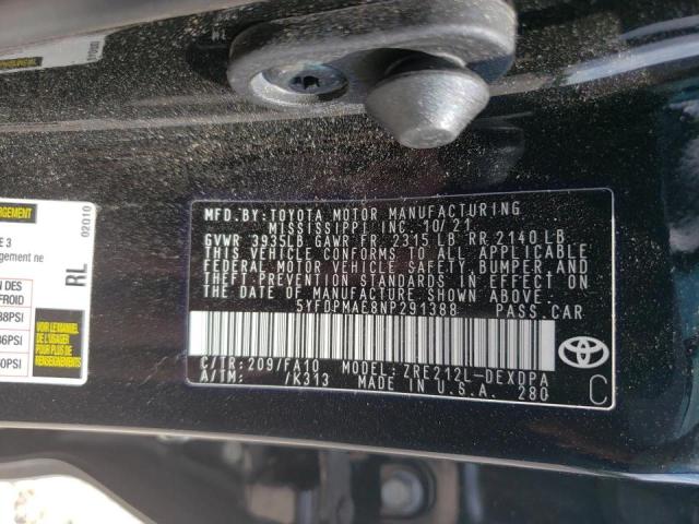 Photo 10 from auction – 2022 TOYOTA COROLLA L with VIN 5YFDPMAE8NP291388
