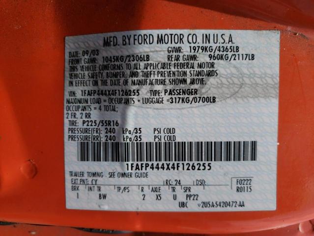Photo 10 from auction – 2004 FORD MUSTANG with VIN 1FAFP444X4F126255