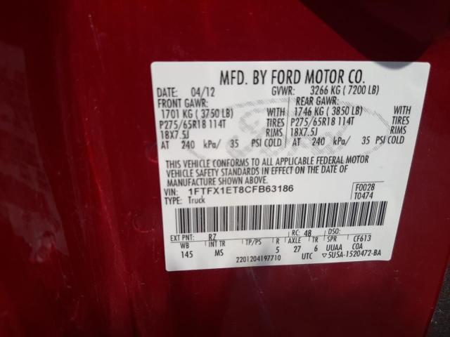 صورة رقم 10 من المزاد - 2012 FORD F150 SUPER مع VIN 1FTFX1ET8CFB63186
