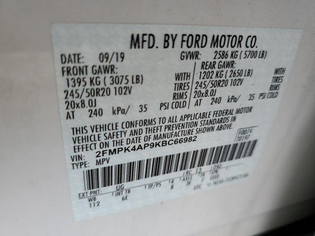 Photo 10 from auction – 2019 FORD EDGE ST with VIN 2FMPK4AP9KBC66982